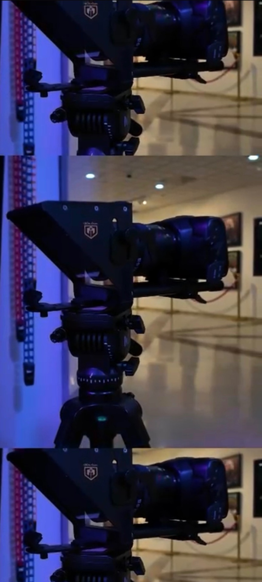 Cámara profesional con teleprompter montada en trípode dentro de Link Studios